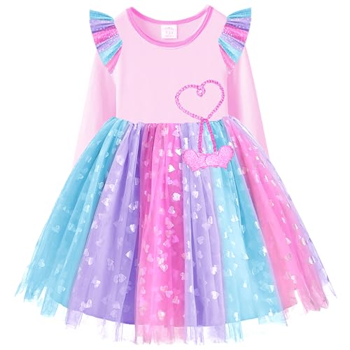 VIKITA Vestido Lentejuelas Patrón de Mariposa Unicornio Estampado Algodón Tulle Disfraz de Princesa Niñas Lh4824 5-6años
