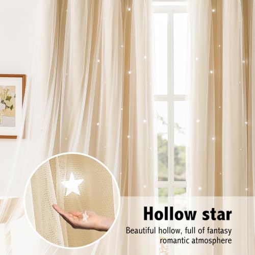 Image of indistar Star Cutout Kids Window Blackout Curtains for Girl Bedroom Window Room Darkening Curtains & Drapes Baby Nursery Curtains (2 Panel,52Wx45L inch,Cream)