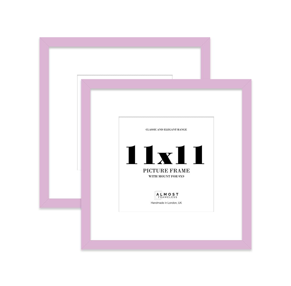 11x11 Lilac Picture Frame with Mount for 9x9 Photos, Prints - Modern Square Wall Frame, Set of 2