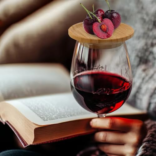 KATIMI 4 Pieces Bamboo Wine Glass Charc Erie Topper, Wine Glass Charcuterie Board Topper with Lid & 4 Stainless Steel Fruit Forks for Appetizers Desserts Home Restaurants Bars