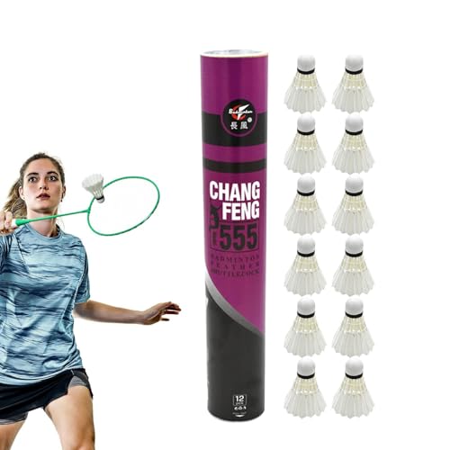 Generico Volantes de bádminton con plumas de bádminton | Paquete de 12 equipos de entrenamiento de bádmintton con buena estabilidad y resistencia para jugadores juveniles en interiores y exteriores