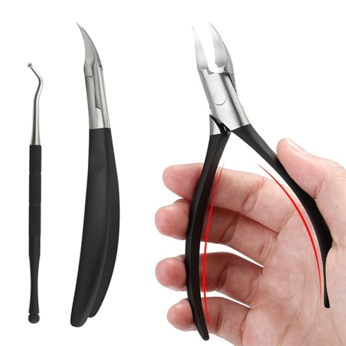 Toenail Clippers for Ingrown Toenail Tool Toe Nail Clippers for Thick Nails 2pcs Professional Thick & Ingrown Toe Nail Clippers Pusher Kit for Men & Seniors with Case (Black)