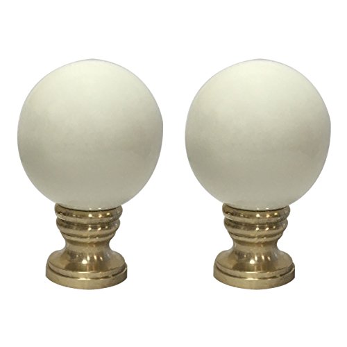 Image of Royal Designs Ceramic Sphere 1.75 inch Lamp Finial for Lamp Shade, Beige, Polished Brass Base - Set of 2