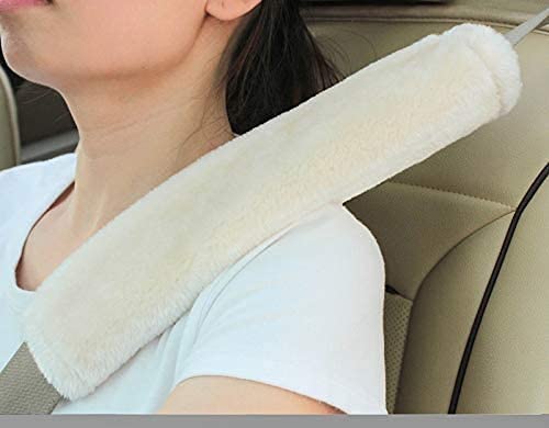 Image of Soft Faux Sheepskin Seat Belt Shoulder Pad for a More Comfortable Driving, Compatible with Adults Youth Kids - Car, Truck, SUV, Airplane,Carmera Backpack Straps 2 Packs Cream