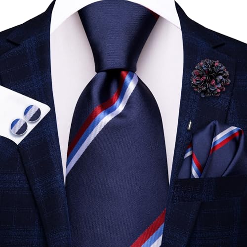 Image of Hi-Tie Men's Silk Ties Formal Woven Classic Necktie Pocket Square Cufflinks Lapel Pin Set Wedding Business