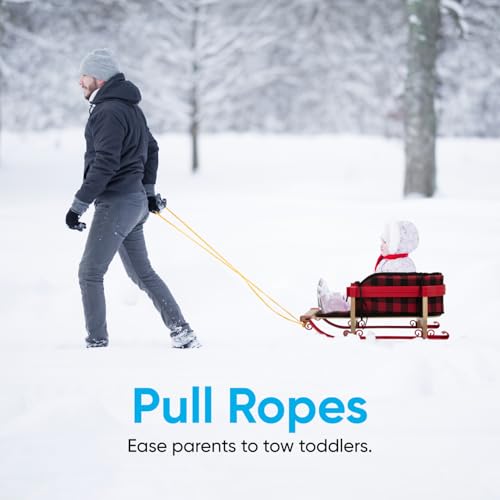 Image of Superio Children Wooden Sled, Snow Sled for Toddlers, Kids Sleigh with Pull Ropes and Cushion, Baby Sled