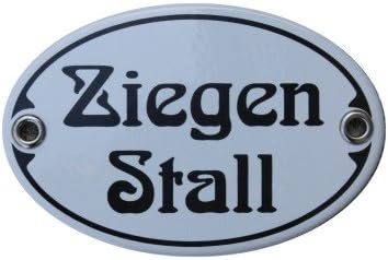 Türschild Ziegen Stall Emaille Schild Jugendstil 7 x 10,5 cm Emailschild weiß (ohne Holzrahmen)