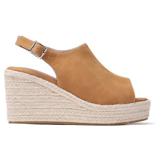 Image of Tilocow Espadrilles Wedges for Women Open Toe Ankle Strap Platform Dressy Casual Sandals Travel Slides