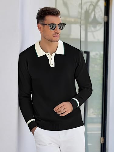 Alex Vando Mens Knit Polo Shirts Long Sleeve Sweater Casual Fashion Classic Button Down Polo Shirts3