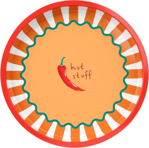 Talking Tables Plateau de Service Rond Motif Piment pour thé, café, Boissons, Aliments, sandwichs, Barbecue, Anniversaire, Vaisselle en étain 30 cm
