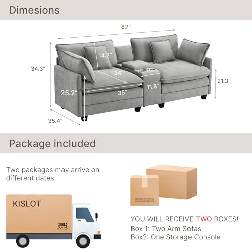 Image of KISLOT 74.4 inch Loveseat Oversized Modular Sectional Sofa with Console, Beige | Cloud Couch, Dual Cushions, Deep Seats,Living Room