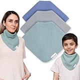 Drybble Bandana Bibs – Waterproof Lining Organic Cotton Drool Bibs – Adjustable Bibs for Adults and Children, Snap Closure (Marine, Child)