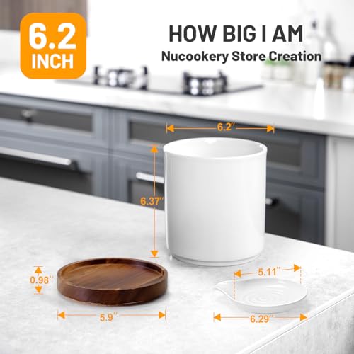 Image of Ceramic Rotating Utensil Holder with Spoon Rest for Kitchen Counter White