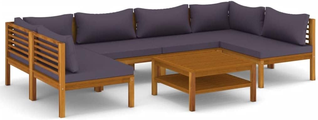vidaXL Solid Acacia Wood Patio Lounge Set 7 Piece with Cushion Outdoor Garden Terrace Wooden Modular Sofa Seating Seat Sitting Chair Furniture