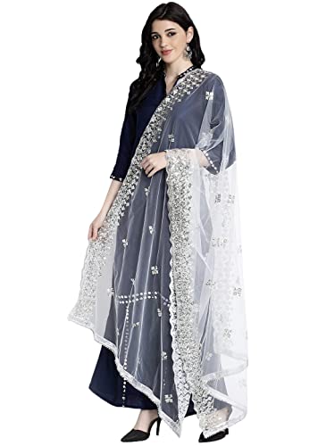 Floral Beige Woman's Indian Ethnic Chunni, Dupatta, Stole, Scarf Shawl Wrap Gotta Patti, Net3