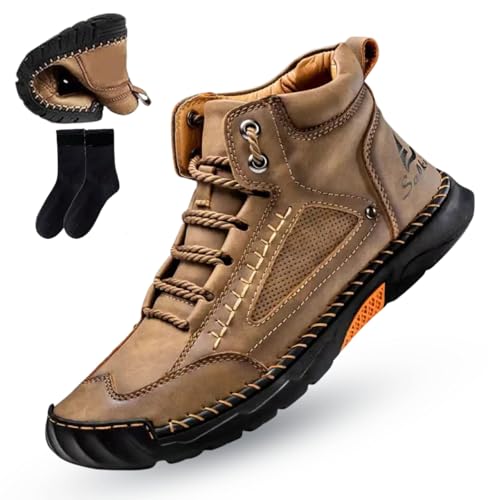 Sawbehind Mens Boots, Saw Behind Men's Comfortable Handmade Leather Boots – Waterproof, Arch Support, Pressure Relief, Spacious Toe Box Outdoor Leather Shoes