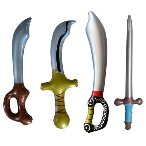 Huhaokejis 4 Espada Pirata Inflable, Juego de Accesorios para Piratas, Piratas Espada Juguete para niños, Suministros para Fiestas Tema de Halloween Piratas Juegos de rol (Multicolores A)