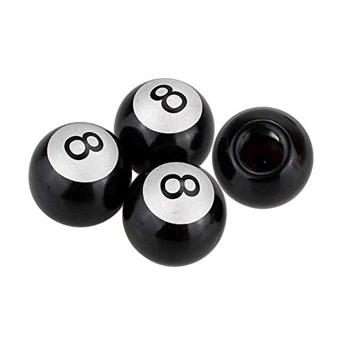 INCARTINCART Pool Eight Ball (Billiard Black 8) Steel Tire Valve Stem Caps, Universal (4pcs) Car Tire Valve Stem Air Caps Cover for Car/Bicycle/Motorcycle Wheels (Black)