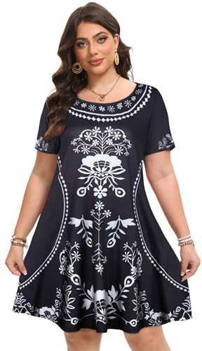 Image of Summer Dresses for Women Casual Tshirt Short Sleeve Floral Sundress Beach Cover Ups with Pockets 2026