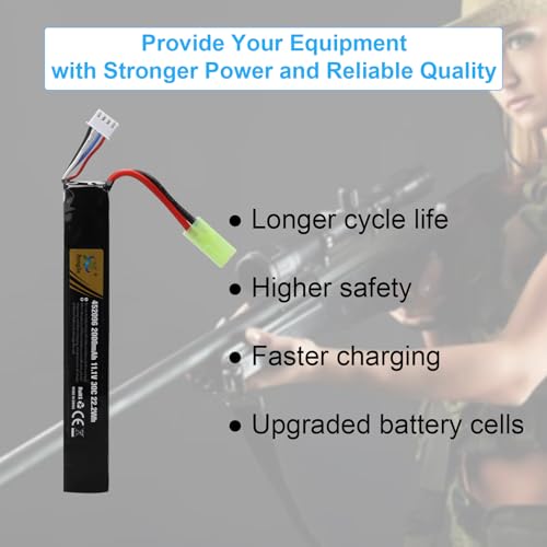 MXJFYY 11.1V 2000mAh 22.2Wh Rechargeable LiPo Battery Pack 3S 30C for Airsoft M4, M110, AK47, MP5, Scar, M249, AUG, AEG, MP5K, M60, RPK, PKM, Model Guns - Image 2