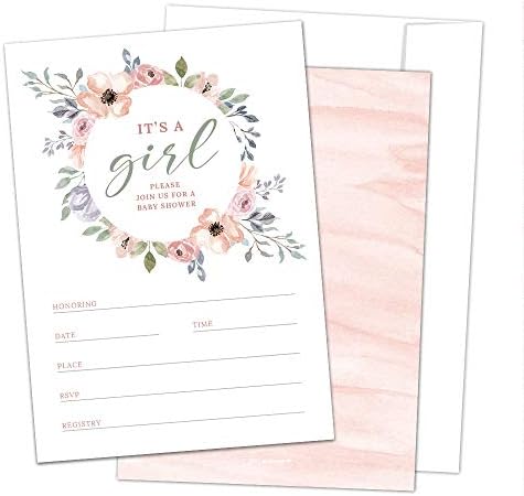Hat Acrobat Set of 50 Floral Baby Shower Invitations with Envelopes