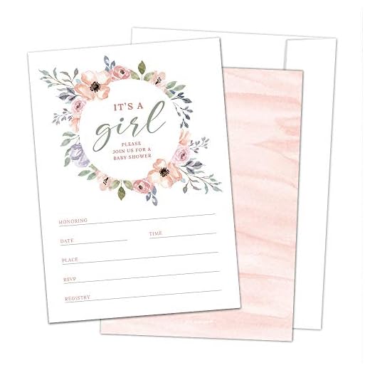 Hat Acrobat Set of 50 Floral Baby Shower Invitations with Envelopes