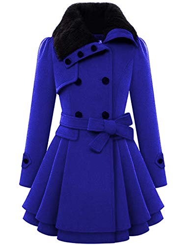 Zeagoo Women's Wool Trench Coat Lapel Wrap Swing Winter Long Overcoat Jacket