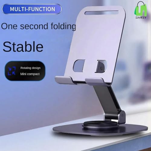 Image of SOVELY Adjustable Phone Stand - 360 Rotatable Metal Mobile Holder, Foldable Tablet Stand for Desk, Multiple Height & Angle Adjustments, Universal Compatibility for Smartphones and Tab, 1 Pc