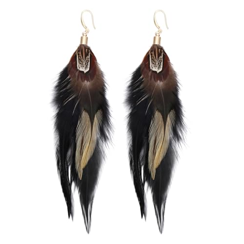lureme Bohemian Style Multicolor Pheasant Feathers Dangle Earrings Large Feather Drop Earrings(er006405-5)
