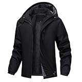 [Yezai] ジャケット メンズ 冬 コート 冬服 防寒着 フリース マウンテンパーカー 中綿ジャケット 裏起毛 ヤッケ 防風 防水 裏ボア アウトドア 登山服 フード付き ブラック XL