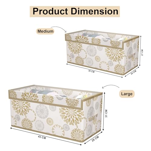 Image of Kuber Industries 2 Pcs Storage Box with Transparent Lid | Medium & Large Size | Foldable Almirah Dress Closet Organizer Boxes for Toys & Book Storage | Cupboard /Wardrobe Drawer Organiser | White