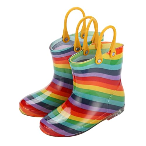 IWIHMIV Rain Boots for Boys and Girls Rubber Rain Boots with Easy on Handles Kids All-season Outdoor Water Shoes2