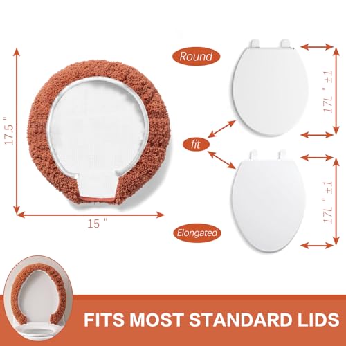Image of Microfiber Toilet Lid Cover, 17.5 inchx15 inch Fits Round Oblong and Elongated | Toilet Seat Covers for Bathroom, Machine Washable, Decorative Fuzzy fur Look Round Toilet Seat Cover Extra Soft Absorbent