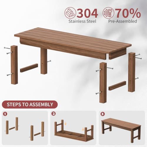 Image of Psilvam 47 inch HDPE Outdoor Bench for 2-Person, 700 LBS Capacity, Teak Brown