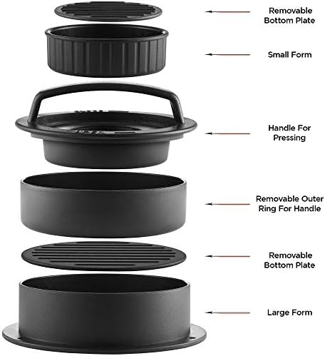 Pure Grill 3-in-1 Burger Press - Patty Maker with 100 Wax Papers for BBQ Grilling Stuffed Hamburgers, Beef Patties, and Sliders