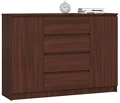 AKORD Commode K 140 cm 4 Tiroirs et 2 Portes pour Le Salon| Chambre | Bureau Salon Design Moderne Fonctionnel Panneau Stratifié | Couleur Wengé