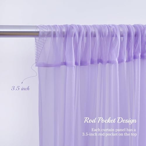 Image of 2pcs Backdrop Decoration Net Tulle Large Size, Nylon Made, Reusable, Soft, Wrinkled Free, 8 x 5 ft Each, Cabana Tent Party Decoration Items for Birthday, Anniversary (Lavender)