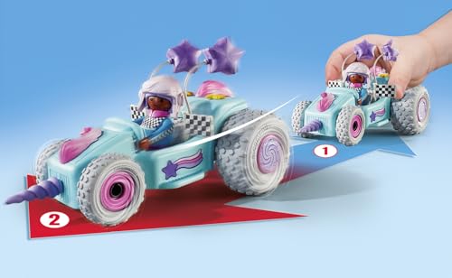 Playmobil 71635 Jeune Fille Licorne et Kart Funstars - Comprend Un Personnage, Un Kart avec Moteur rétractable Ainsi Que des Accessoires - Dès 4 Ans