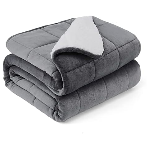 HOSUKKO Sherpa Flannel Weighted Blanket - 15 lbs Dual Sided Comfort Thick Heavy Blankets for Adults Soft Fluffy Flannel Cozy Warm Sherpa for Comfortable Relaxing Sleep, 60x80 inches Grey Cover