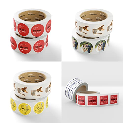 150 Roll Labels Personalized and Custom Design Stickers for Your Business Round Square Heart Star Die-Cut Any Shape and Size with Your Logo Text Image (Glossy Paper)