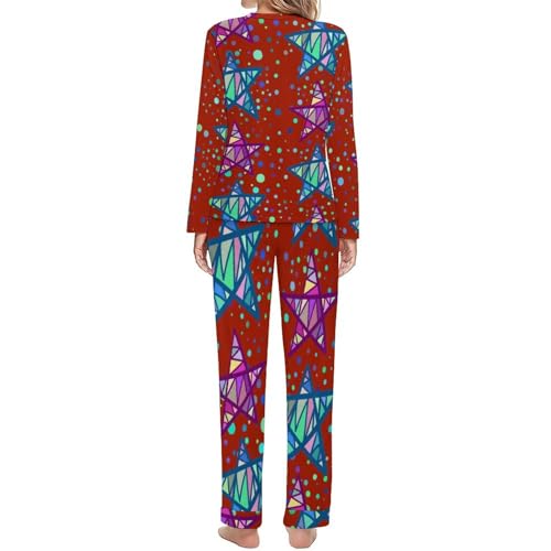 Pyjama femme contre le froid nocturne ensemble manches longues et pantalon Étoile Violet