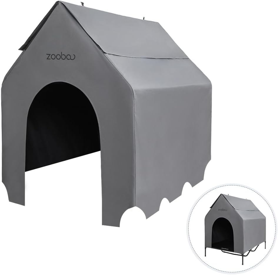 Zooba 29” Durable Dog House Cover - Waterproof & UV-Resistant 600D Oxford Fabric Canopy for Outdoor Kennels - Cover Only, Fits 36"x30"x44" Houses - Protective Large Breed Shelter Top - Cool Grey image 5