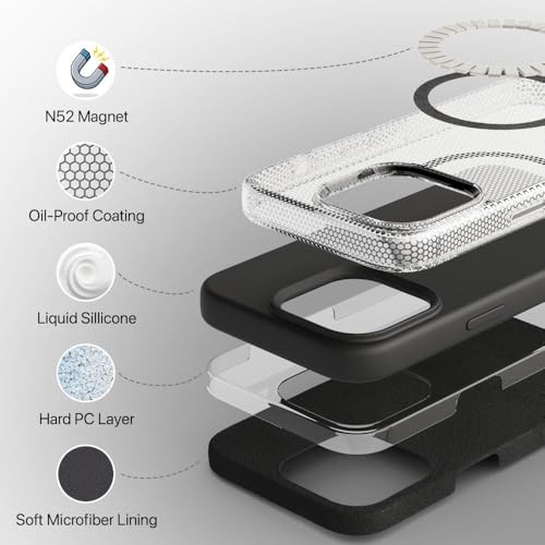 Image of eller sante Silicone Back Cover Case for iPhone 15 Pro Shockproof Scratch Resistant Slim Fit Protective Design Military-Grade Protection Support Mag-Safe Wireless Magnetic Charging- Black