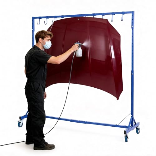 Paint Hanger Rack Adjustable 5-7ft Painting Stand Heavy Duty 240LBS Auto Body Paint Drying Rack w/ 8 Hooks & 4 Swivel 360 Casters 2 Lockable Mobile Spray Paint Stand for Car Parts Hood Doors