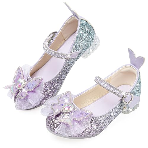GOGOUP Chaussure Princesse Fille Talon Mary Jane Paillettes Chaussures de Danse Enfant Déguisement Cosplay Chaussure Mariage Noël Anniversaire Fête Cérémonie Carnaval Violet EU25