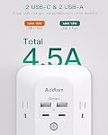 Power Bar, USB Wall Charger Surge Protector 5 Outlet Extender with 4 USB Charging Ports (2 USB C), Multi Plug Outlet, 3-Sided 1800J Power Strip Outlets Splitter Wall Plug Adapter for Home Office Dorm