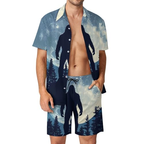 Camisa y pantalones cortos de hombre Bigfoot Silhouette Moon ropa casual de verano