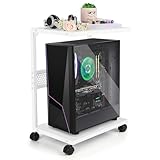 Bfttlity PC Stand Computer Tower Stand 2-Tier Metal CPU Holder with Locking Caster Wheels Suitable for Most PC (S,White)