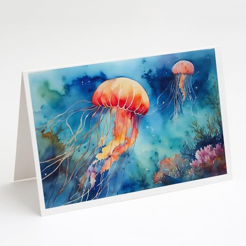 Caroline's Treasures DAC2793GCA7P Jellyfish Greeting Cards Pack of 8 Blank Cards with Envelopes Whimsical A7 Size 5x7 Blank Note Cards