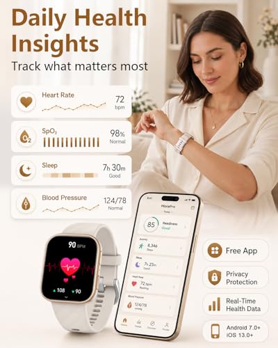 Image of MorePro Health Fitness Tracker (Make /Answer Call), 24 /7 Heart Rate Monitor with Blood Pressure, Blood Oxygen, Sleep Tracking, 120+ Sports Modes Smart Watc, Compatible with iOS Android